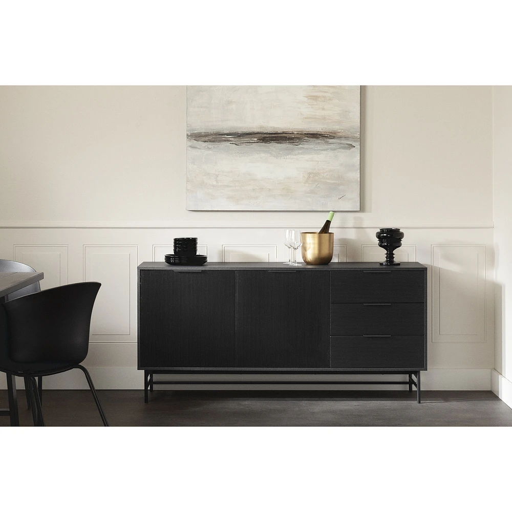 Arlo Ribbed Sideboard in Ash Oak and Matte Black by South Shore Furniture