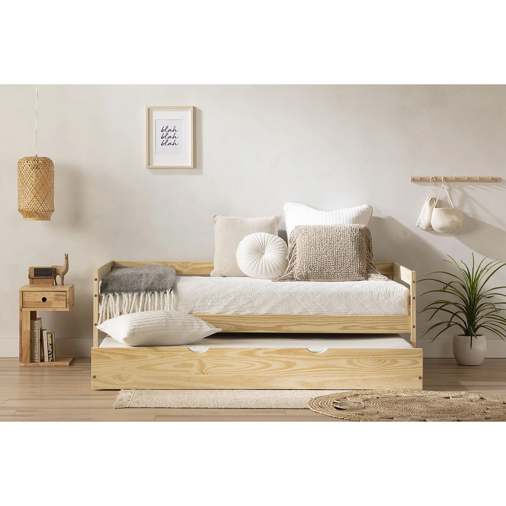 Sweedi Twin Solid Wood Daybed with Trundle Bed Natural Wood by South Shore Furniture