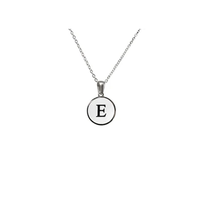 Luenzo Stainless Steel Initial Necklace "E" with Mother of Pearl Inlay