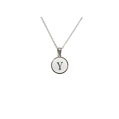 Luenzo Stainless Steel Initial Necklace "Y" with Mother of Pearl Inlay