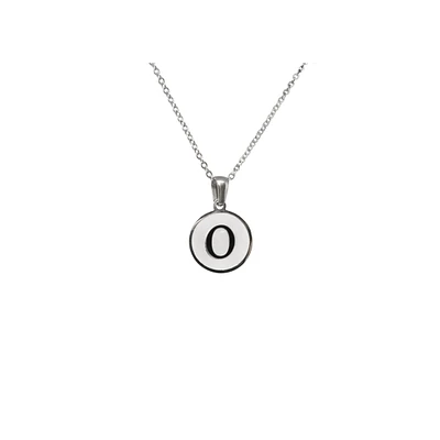 Luenzo Stainless Steel Initial Necklace "O" with Mother of Pearl Inlay