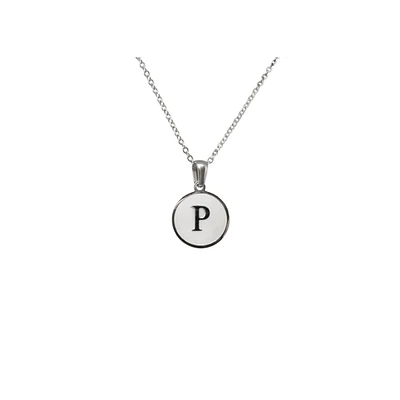 Luenzo Stainless Steel Initial Necklace "P" with Mother of Pearl Inlay