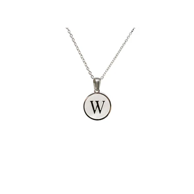 Luenzo Stainless Steel Initial Necklace "W" with Mother of Pearl Inlay