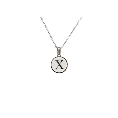 Luenzo Stainless Steel Initial Necklace "X" with Mother of Pearl Inlay