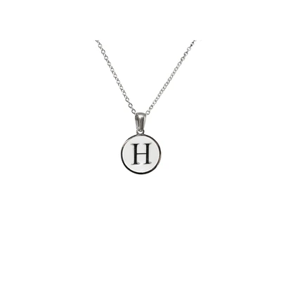 Luenzo Stainless Steel Initial Necklace "H" with Mother of Pearl Inlay