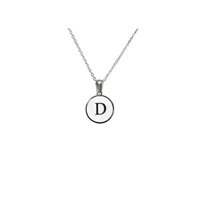 Luenzo Stainless Steel Initial Necklace "D" with Mother of Pearl Inlay