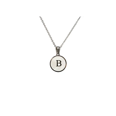 Luenzo Stainless Steel Initial Necklace "B" with Mother of Pearl Inlay