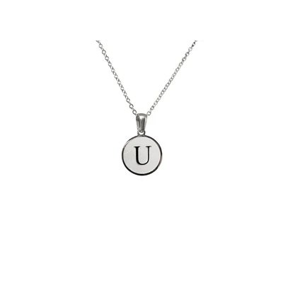 Luenzo Stainless Steel Initial Necklace "U" with Mother of Pearl Inlay