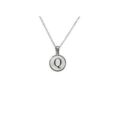 Luenzo Stainless Steel Initial Necklace "Q" with Mother of Pearl Inlay