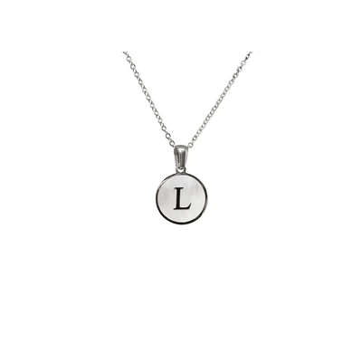 Luenzo Stainless Steel Initial Necklace "L" with Mother of Pearl Inlay