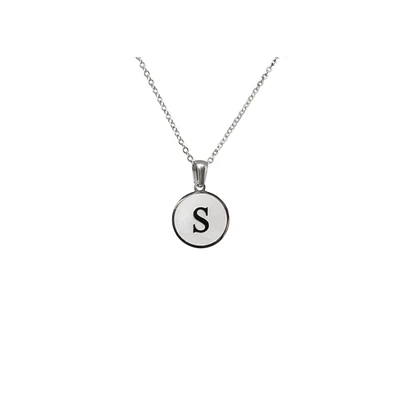 Luenzo Stainless Steel Initial Necklace "S" with Mother of Pearl Inlay