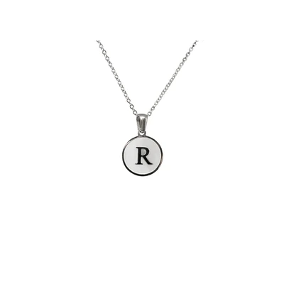 Luenzo Stainless Steel Initial Necklace "R" with Mother of Pearl Inlay