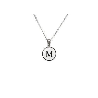 Luenzo Stainless Steel Initial Necklace "M" with Mother of Pearl Inlay