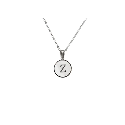 Luenzo Stainless Steel Initial Necklace "Z" with Mother of Pearl Inlay