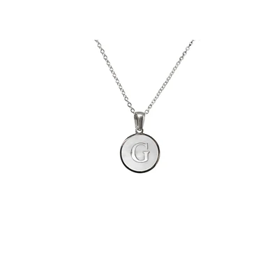 Luenzo Stainless Steel Initial Necklace "G" with Mother of Pearl Inlay