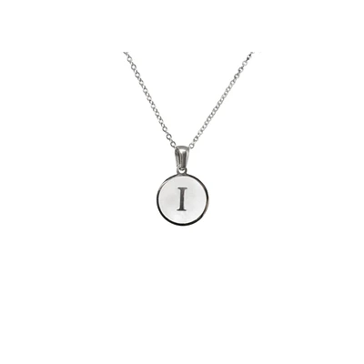 Luenzo Stainless Steel Initial Necklace "I" with Mother of Pearl Inlay