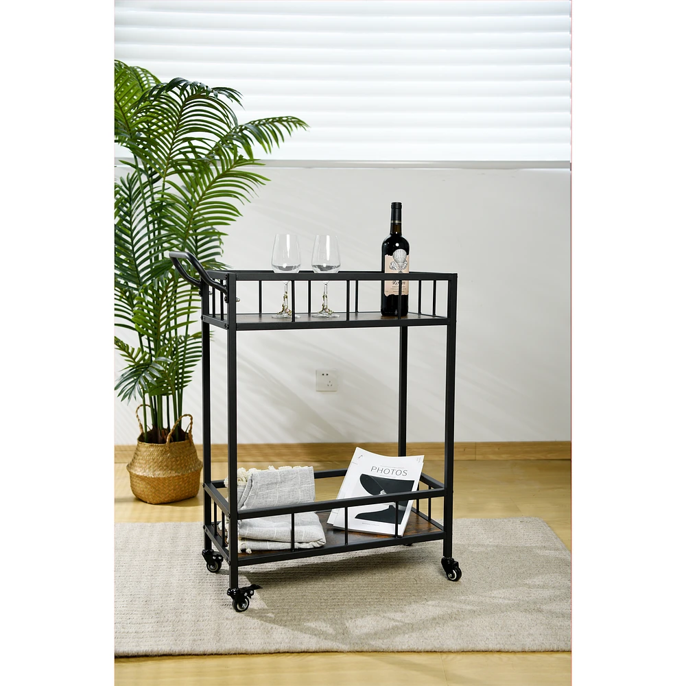 Sani 2 Shelves Black Bar Cart 