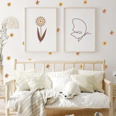 Mustard and brown flower wall decals