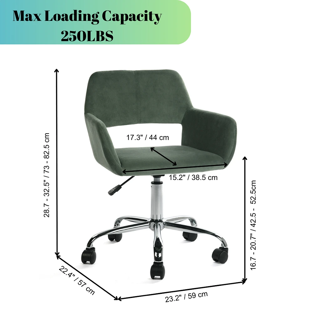 Chaise de bureau en velours avec base en chrome par Maison Classique - Cactus