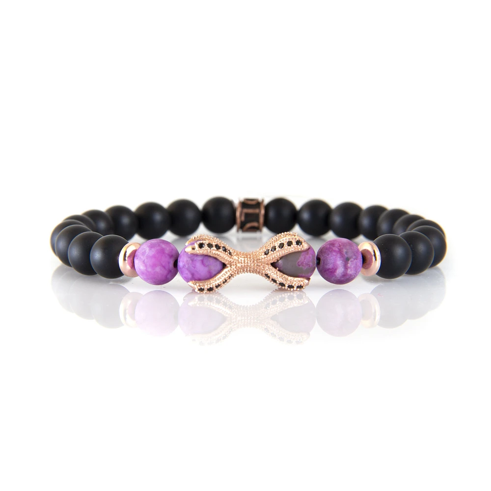 Luenzo Black Onyx and Purple Jasper with Rose Gold Bracelet