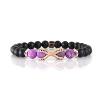 Bracelet onyx noir et jaspé violet avec griffes or rose par Luenzo