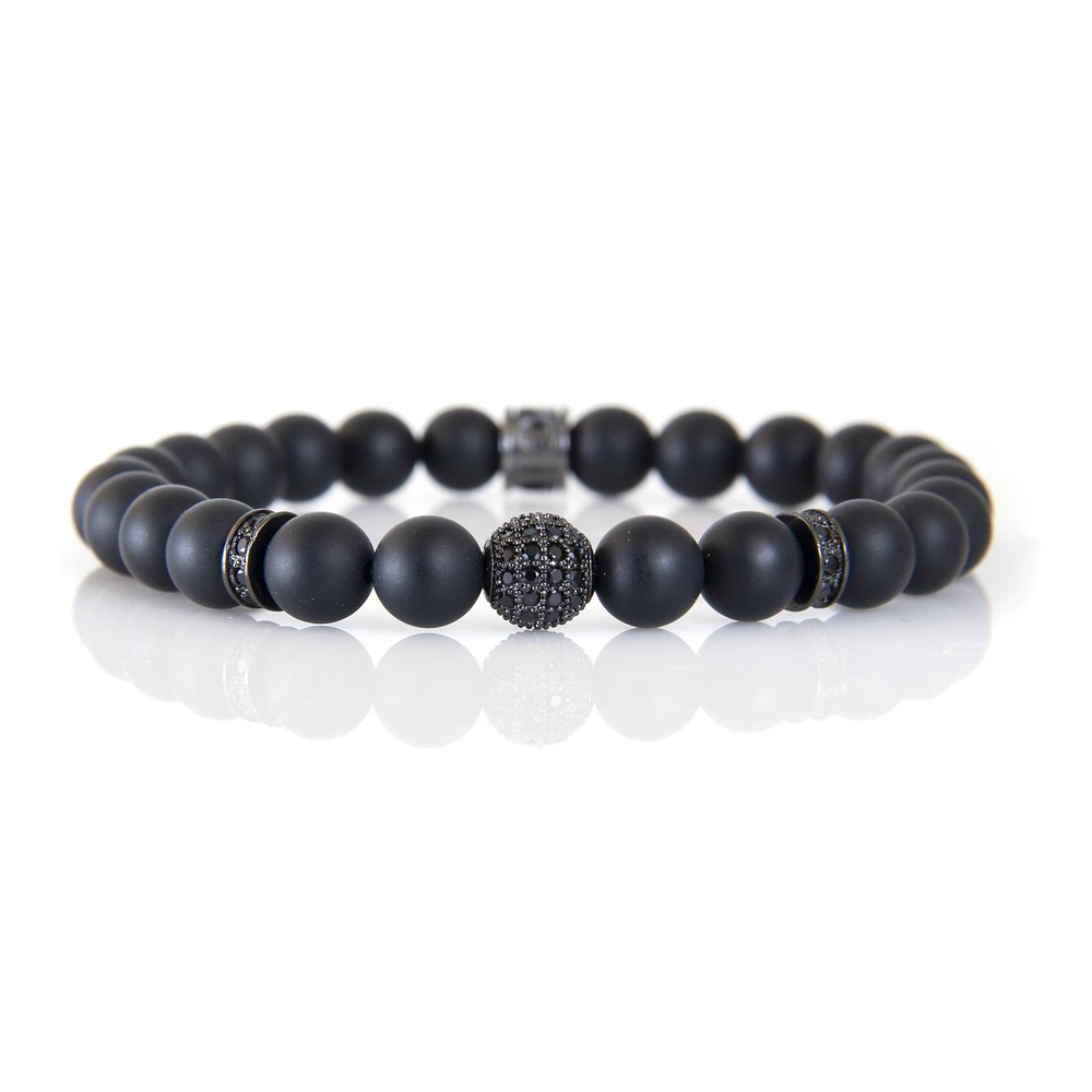 Bracelet onyx noir avec accent de zircone cubique noir par Luenzo