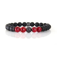 Luenzo Black Onyx and Red/Black Jade Cubic Zirconia Black Accent Bracelet