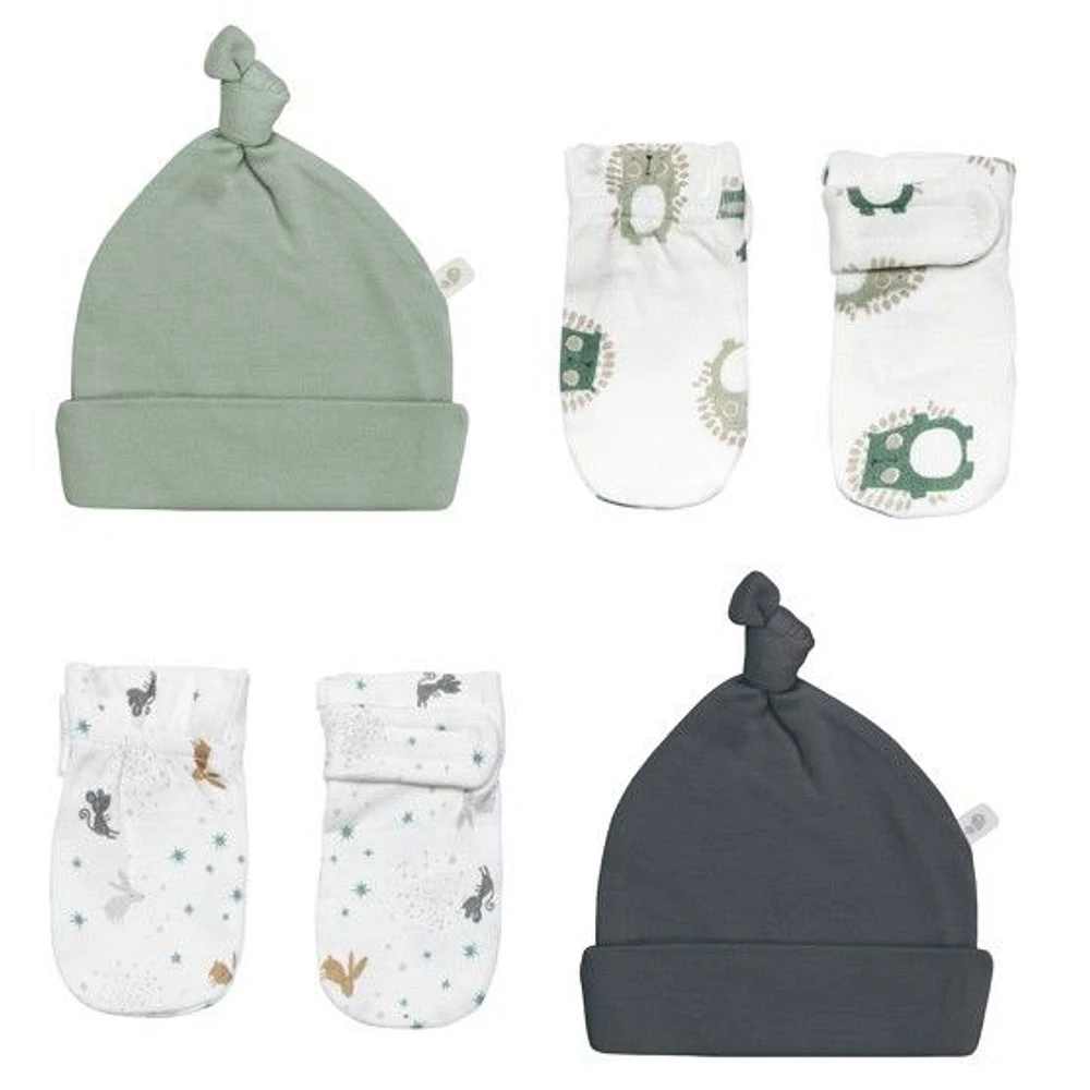 Chapeaux et mitaines en bambou, ensemble de 4 - Mousse et charbon