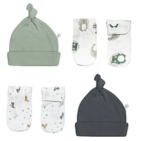 Chapeaux et mitaines en bambou, ensemble de 4 - Mousse et charbon