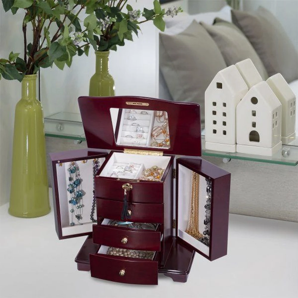 Boîte à montres en bois « Waverly » avec plateau en verre par Mele and Co - Rouge cerise