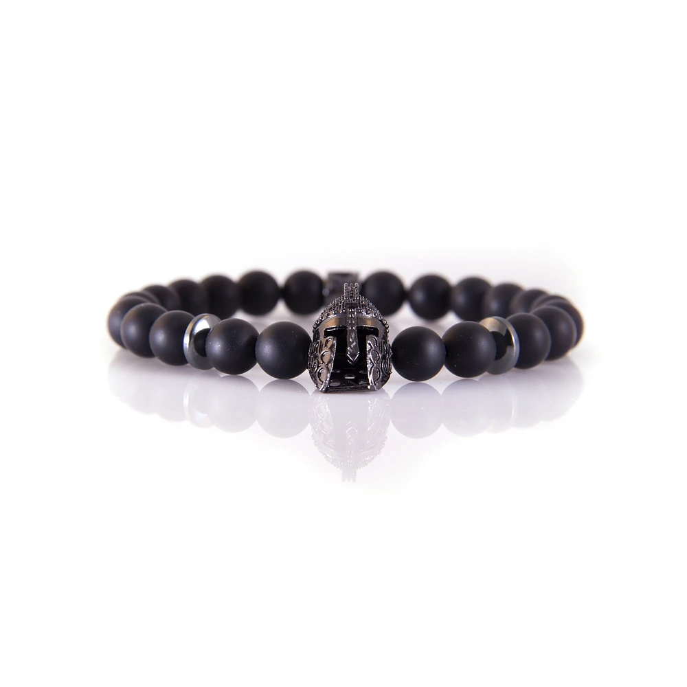 Luenzo Black Onyx and Gunmetal Warrior Helmet Bracelet