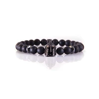 Bracelet onyx noir « Warrior Helmet » par Luenzo