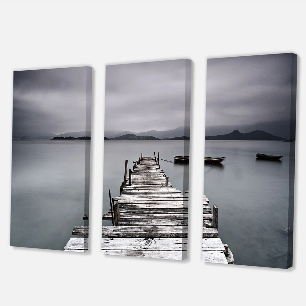 Pier and Boats at Seashore Canvas Wall Art