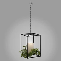 Hanging Lantern with LED Candle & Foliage