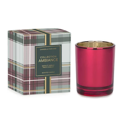 Red Glass Candle - Vanilla/Pine