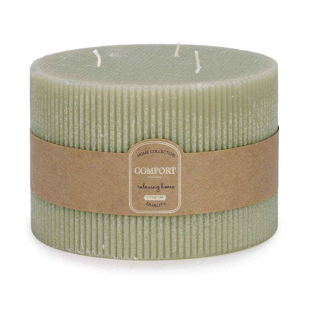 Pillar Candle Ridged  6"x4" - Green