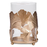 Glass Candle Holder With Gold Foliage