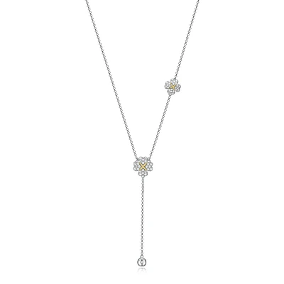 Reign Sterling Silver & Cubic Zirconia Two-Tone Clover Drop Necklace