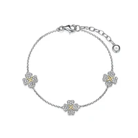 Reign Sterling Silver & Cubic Zirconia Two-Tone Clover Station Bracelet