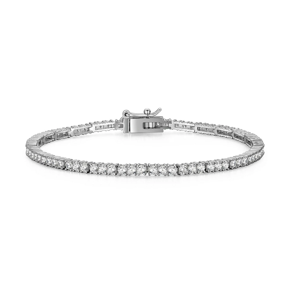 Reign Sterling Silver 2mm Round Cubic Zirconia Tennis Bracelet