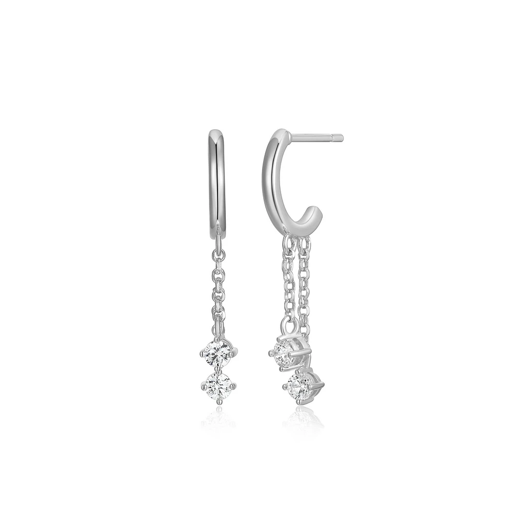 Boucles d'oreilles à demi créoles avec double chaîne « Reign » en argent sterling et zircone cubique