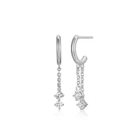 Reign Sterling Silver & Cubic Zirconia Double Chain Drop Half-Hoop Earrings