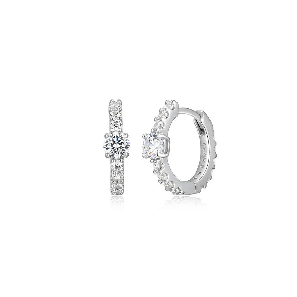 Reign Sterling Silver & Cubic Zirconia Hoop Earrings with Round Centre Stone