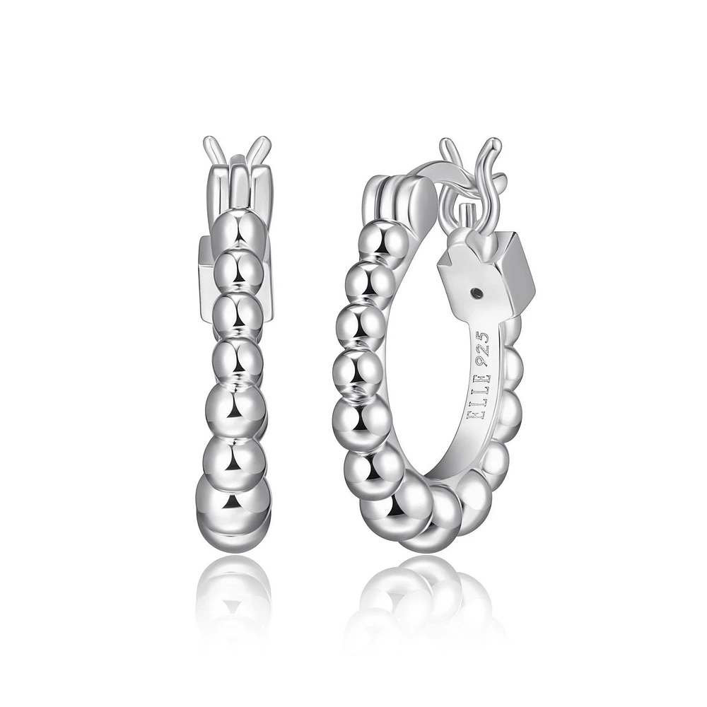 ELLE Sterling Silver Gradual Bead Hoop Earrings