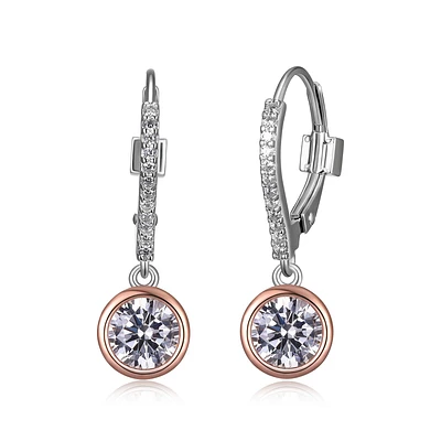 Boucles d'oreilles pendantes ELLE en argent sterling plaqué or rose bicolore avec zircone cubique ronde