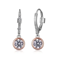 ELLE Two-Tone Rose Gold Plated Sterling Silver Round Cubic Zirconia Drop Earrings