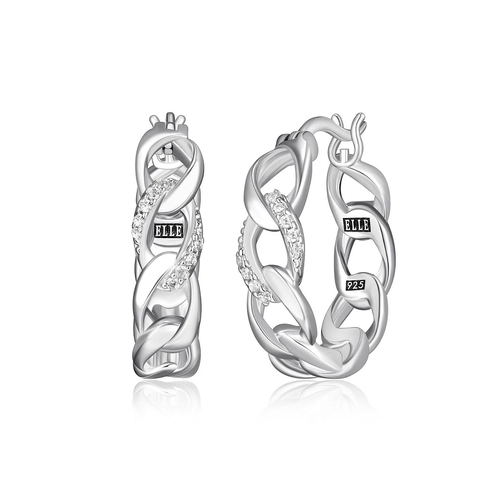 ELLE Sterling Silver & Cubic Zirconia Link Hoop Earrings