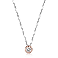 ELLE Two-Tone Rose Gold Plated Sterling Silver Round Cubic Zirconia Pendant Necklace