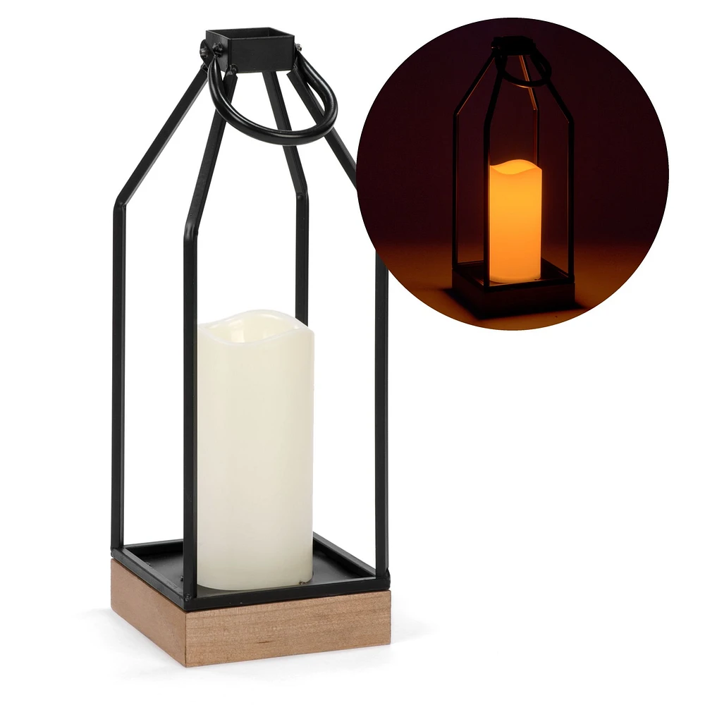 Open Shell LED Black Candle Lantern