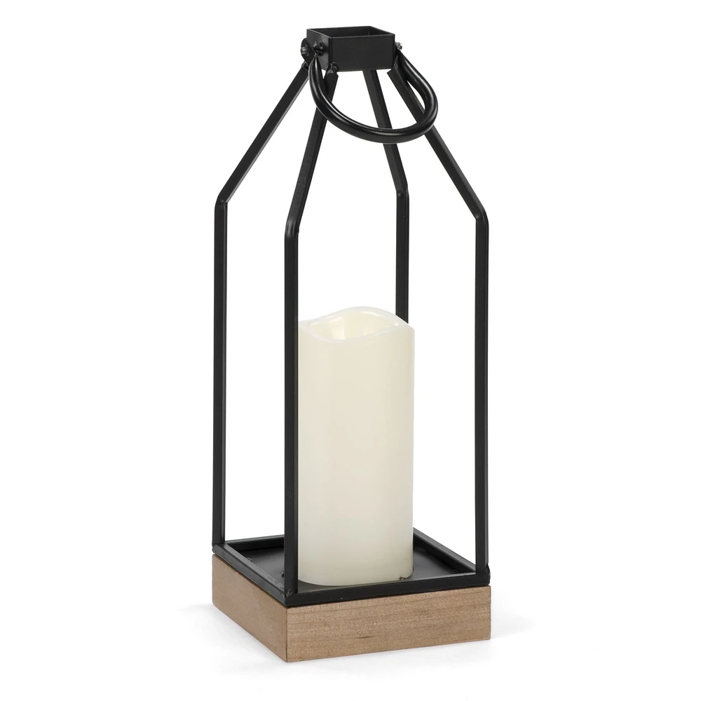 Open Shell LED Black Candle Lantern